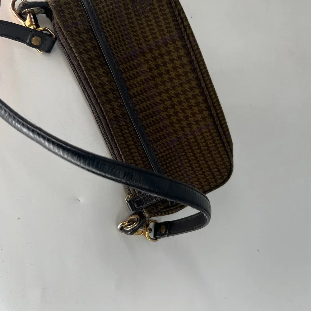 Ralph Lauren Mini Baguette Handbag Houndstooth Preppy 90s Brown Purple Shoulder